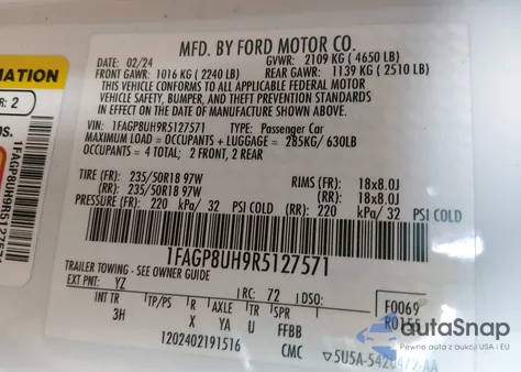 2024 Ford Mustang Ecoboost Premium z USA, uszkodzony, nr VIN 1FAGP8UH9R5127571